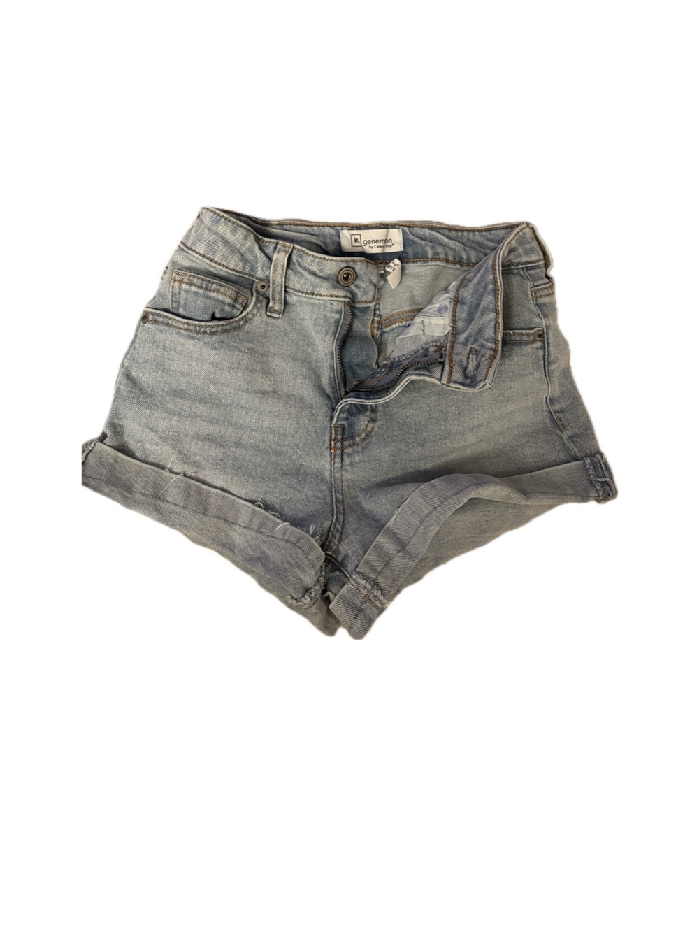 Light Blue Rolled-Hem Denim Shorts